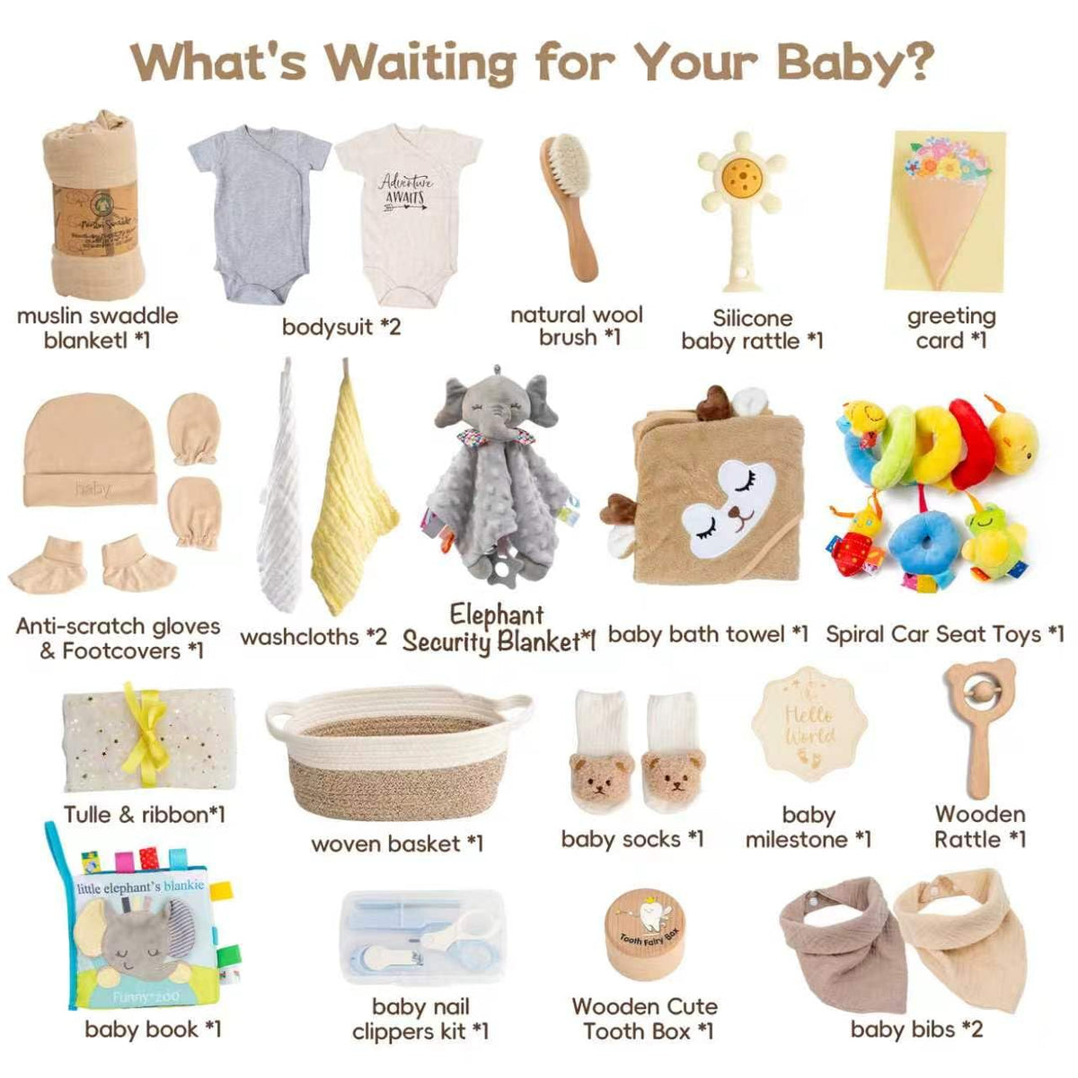 Piece Baby Gift Basket, Baby Shower Gift Set for Newborns, Khaki