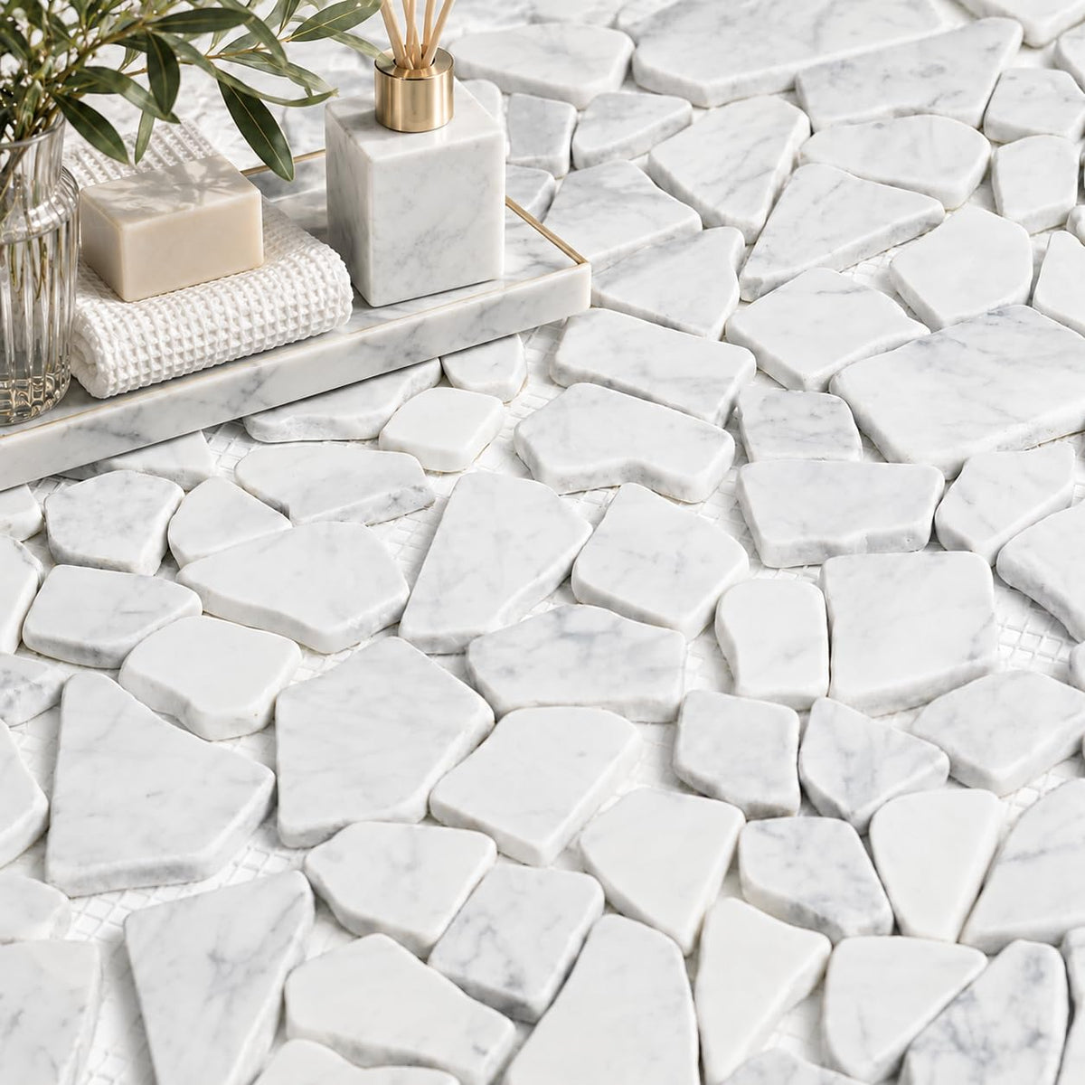 For Shower Floor 12x12 Inch, Carrara White, 5 Sheets