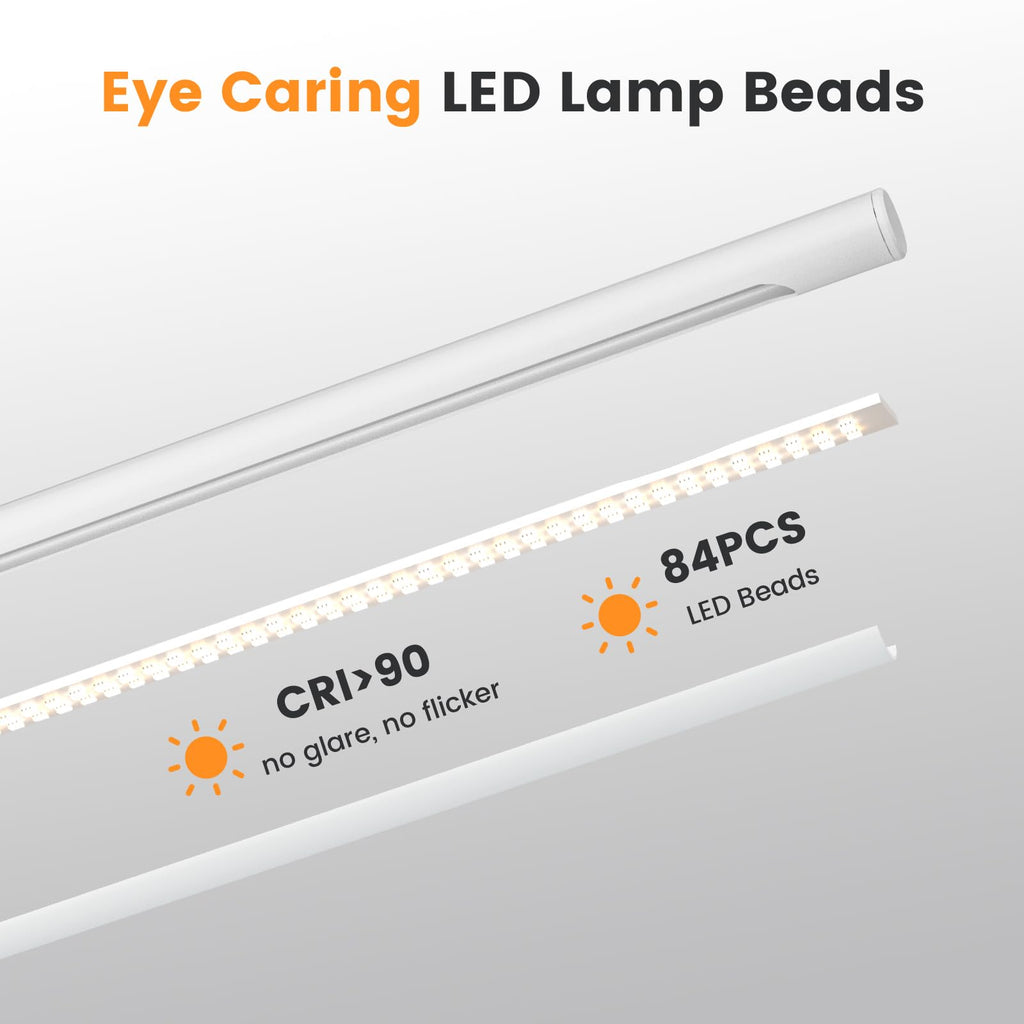 White LED Desk Lamp, 16" Dimmable Metal Desk Light with Base, 15W 1200LM, Adapter Included, Color & Brightness