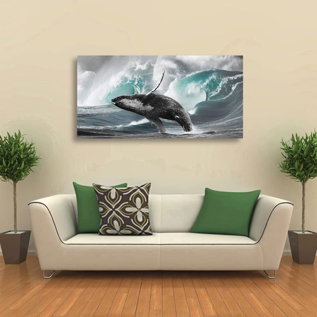 Surging Waves Whale Pictures Canvas Wall Art Bedroom Wall Decor, Surge Wall Art Print Paitnings Decor, Morden Artwork