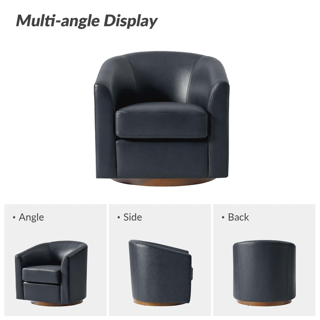 Genuine Leather Swivel Barrel Accent Chairs Set of 2, Navy