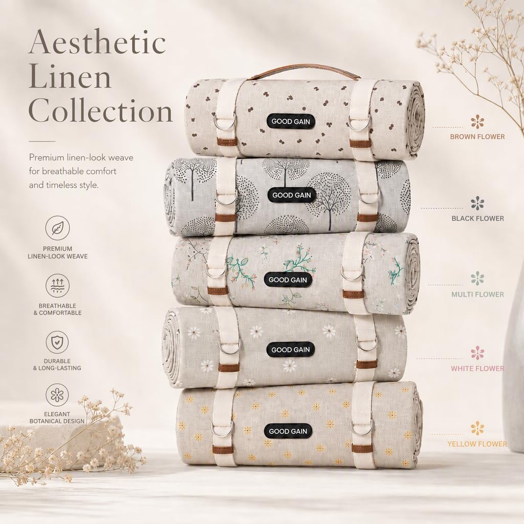 Picnic Blanket Waterproof Outdoor Machine Washable, Whiteflower