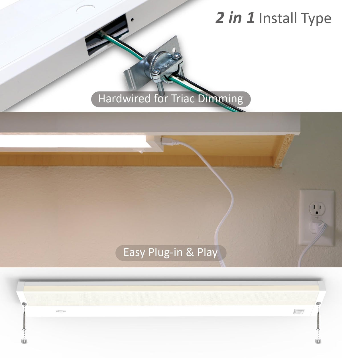 LED Under Cabinet Lighting Hardwired or Plug in, 18 Inch 9W, Dimmable 5 Color 2700K/3000K/3500K/4000K/5000K, Linkable