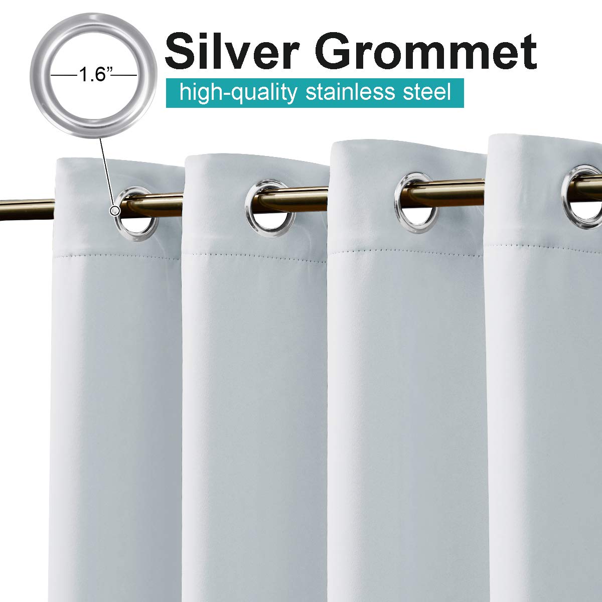 2 Panels Exterior Greyish White Outdoor Curtains Waterproof, Thermal Insulated Stainless Steel Grommet Durable