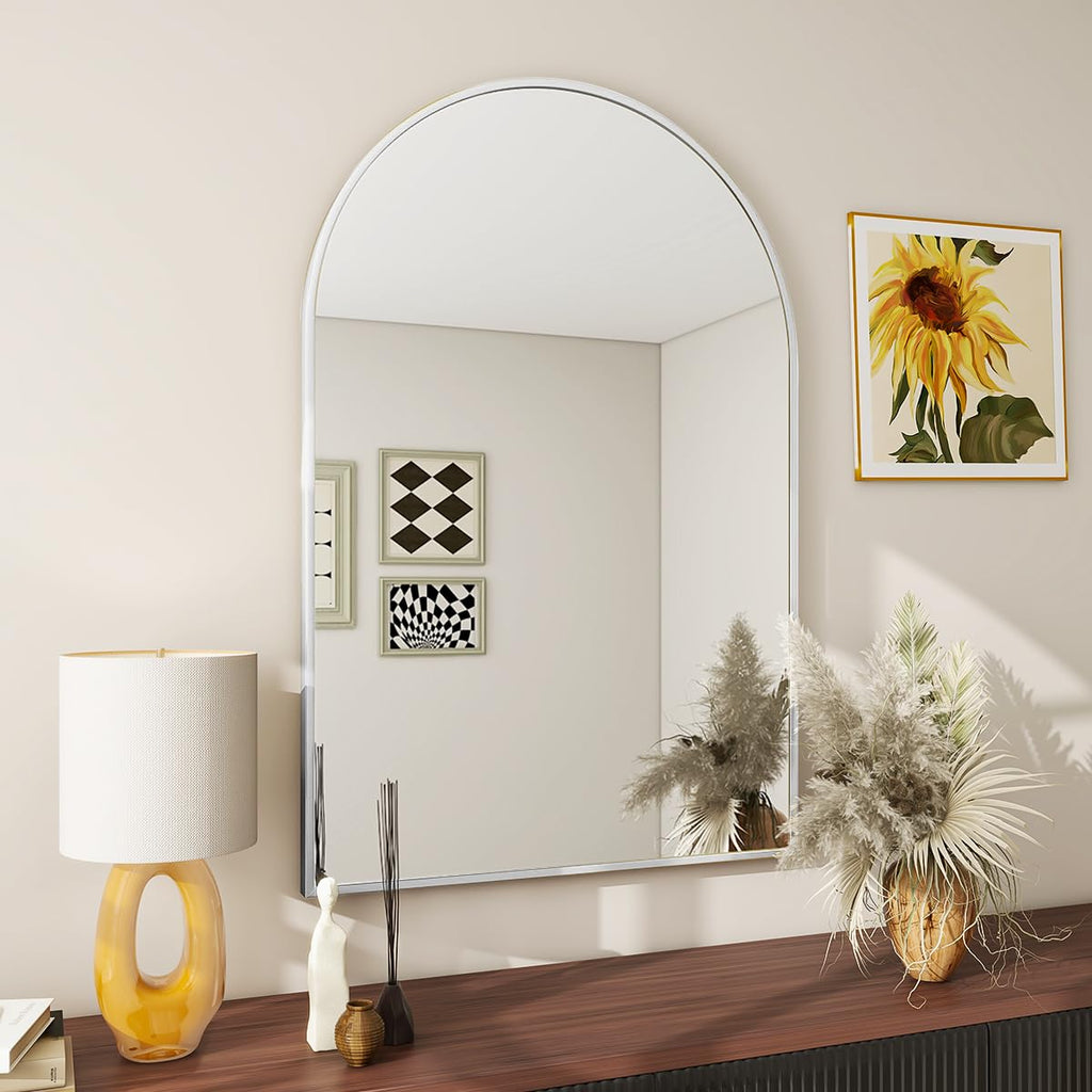 20"x30" Arch Bathroom Wall Mirror, Silver