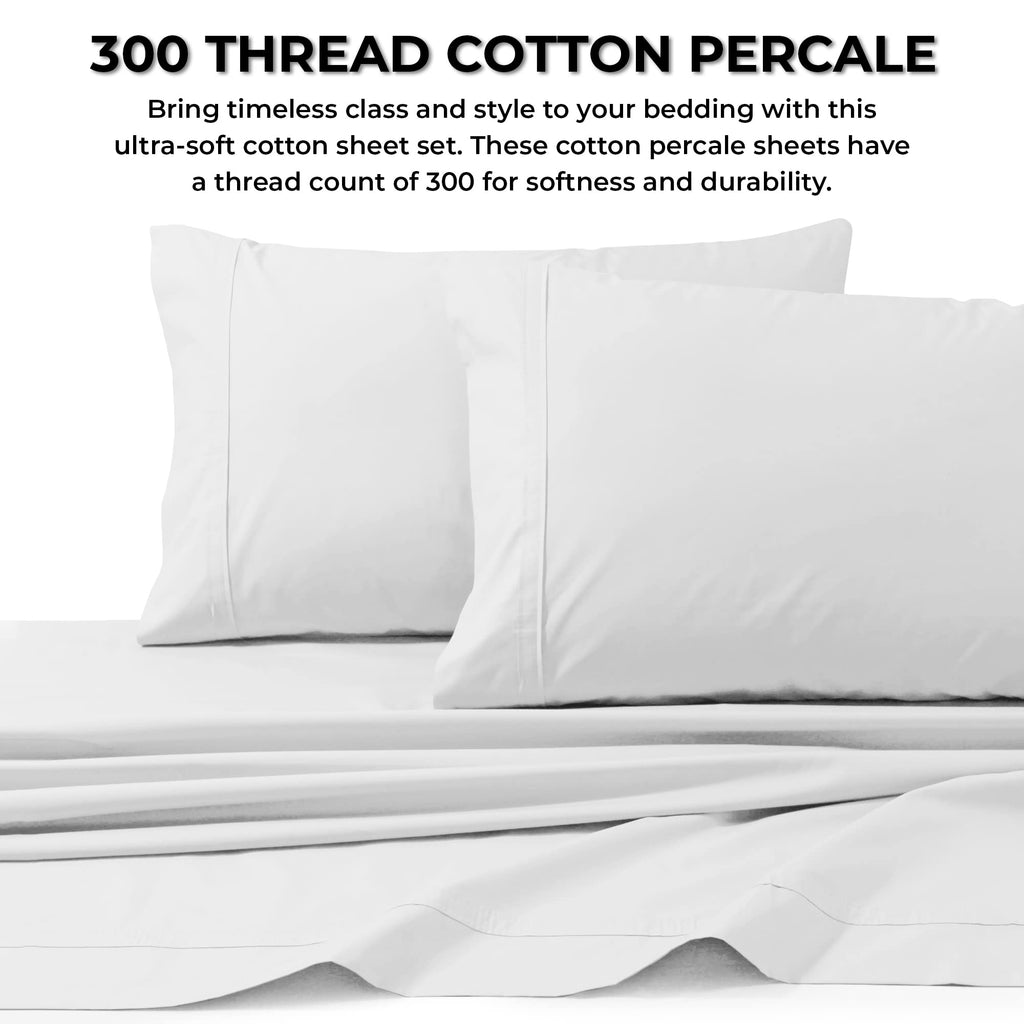 Cal King Cotton Percale Deep Pocket Sheet Set, White