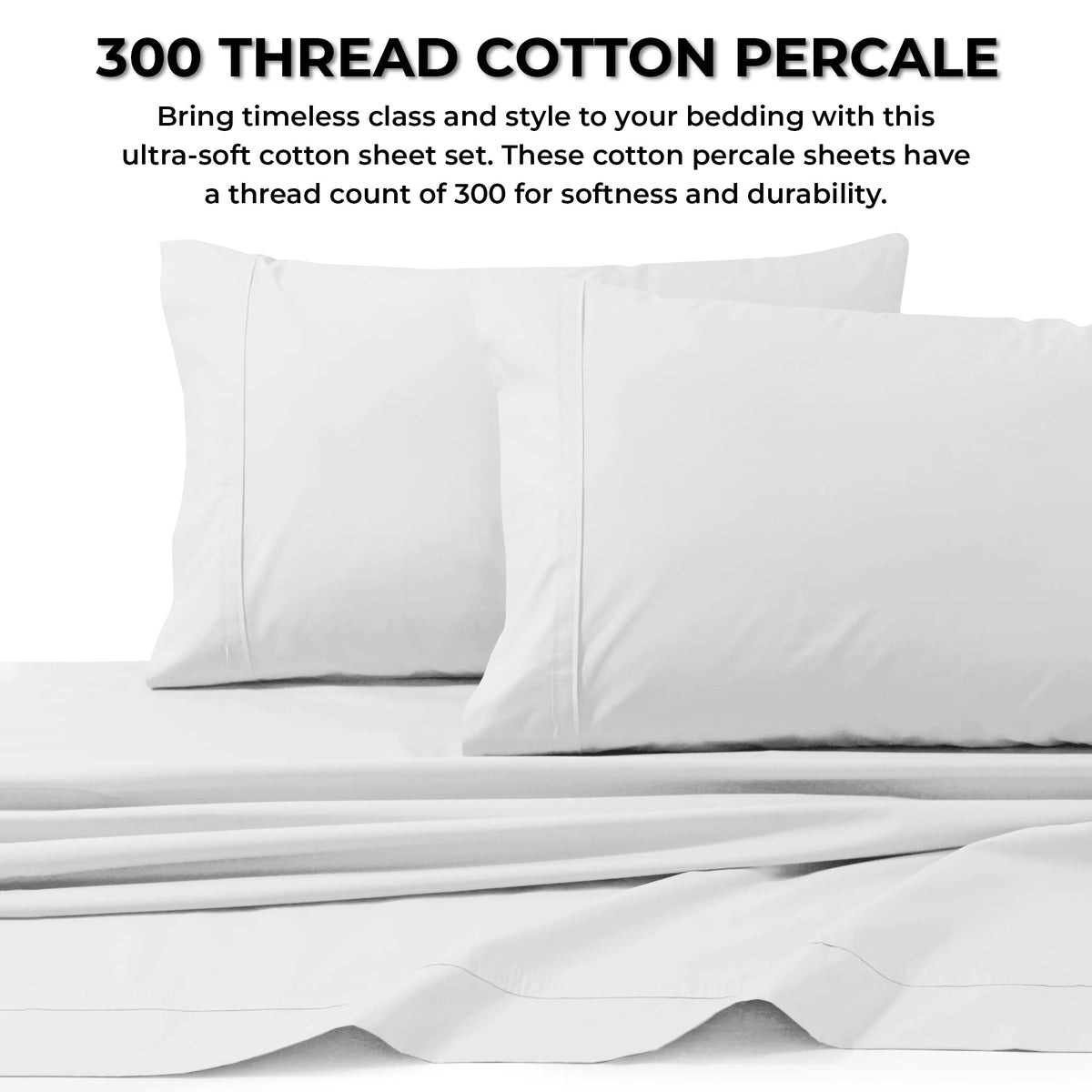 Cal King Cotton Percale Deep Pocket Sheet Set, White