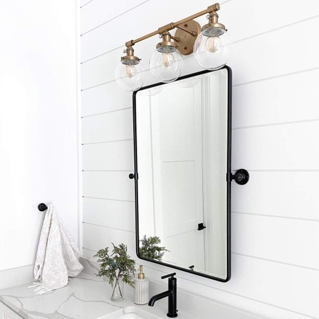 Pivot Mirror Matt Black Tilt Beveled Mirror Rectangle Bathroom Mirror Pivoting Metal Framed Vanity Mirrors for Wall