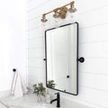Pivot Mirror Matt Black Tilt Beveled Mirror Rectangle Bathroom Mirror Pivoting Metal Framed Vanity Mirrors for Wall