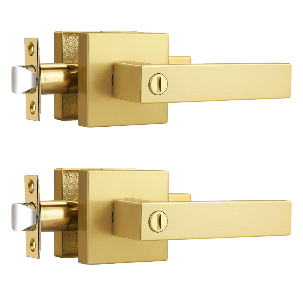 Gold Goor Handles Interior, Brass Privacy Lever Door Handle Keyless, Square Heavy Duty Reversible Interior Door