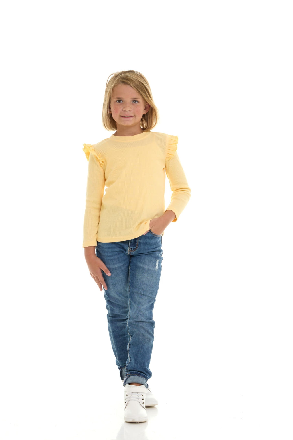 Pack Toddler Girls Ribbed Ruffle Tops - Stylish Long Sleeve Shirts for Kids -All-Day Comfort- Desert Sage, Golden
