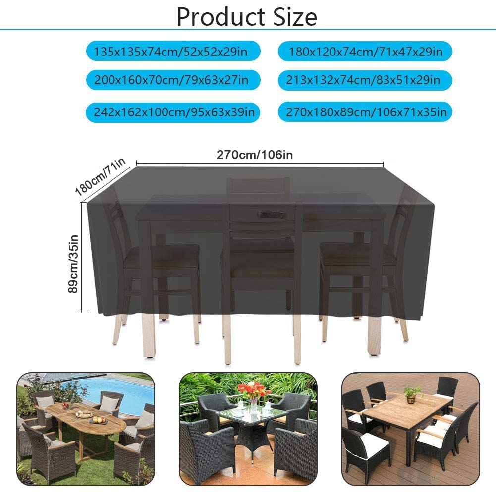 Patio Furniture Covers, Outdoor Furniture Covers Waterproof Outdoor Table and Chair Cover Rectangular Large Dining
