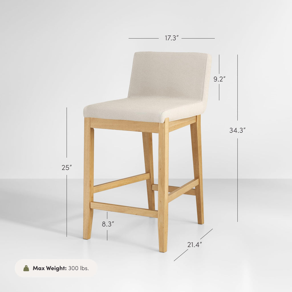 Gracie Modern Counter Height Bar Stool with Back, Counter Stool Upholstered Chair with Natural Textured Linen and