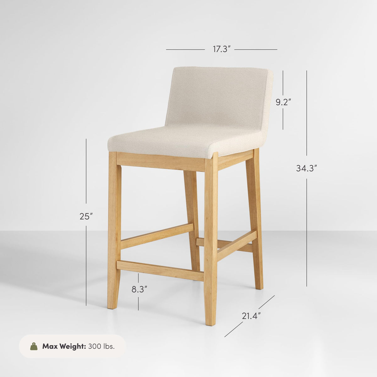 Gracie Modern Counter Height Bar Stool with Back, Counter Stool Upholstered Chair with Natural Textured Linen and