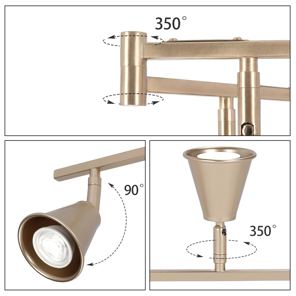 Modern Track Lighting Fixtures Ceiling, Flexible Foldable Arm and Rotatable Light Head, Champagne Gold