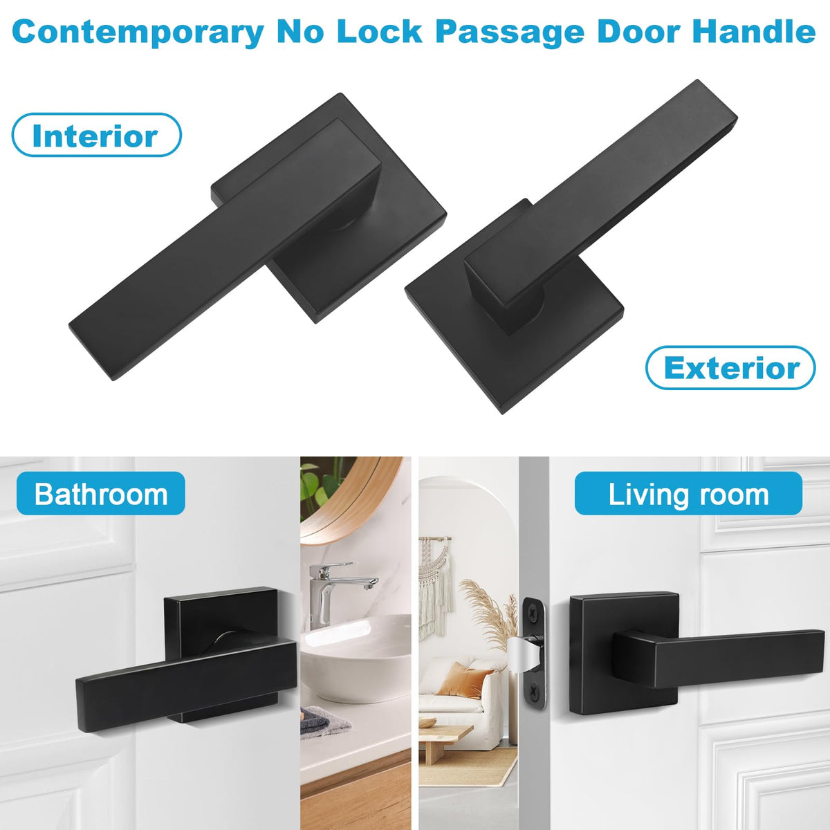 8 Pack Passage Door Handles Matte Black Door Levers, Interior Door Knobs Square Heavy Duty Non-Locking Handlesets
