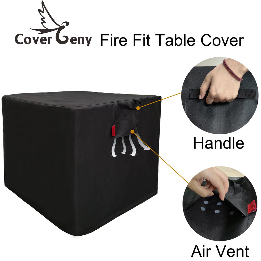 Outdoor Patio Fire Table Cover, Square Fading Resistant 600D Heavy Duty Firepit Cover, Joints Waterproof Strips 100%