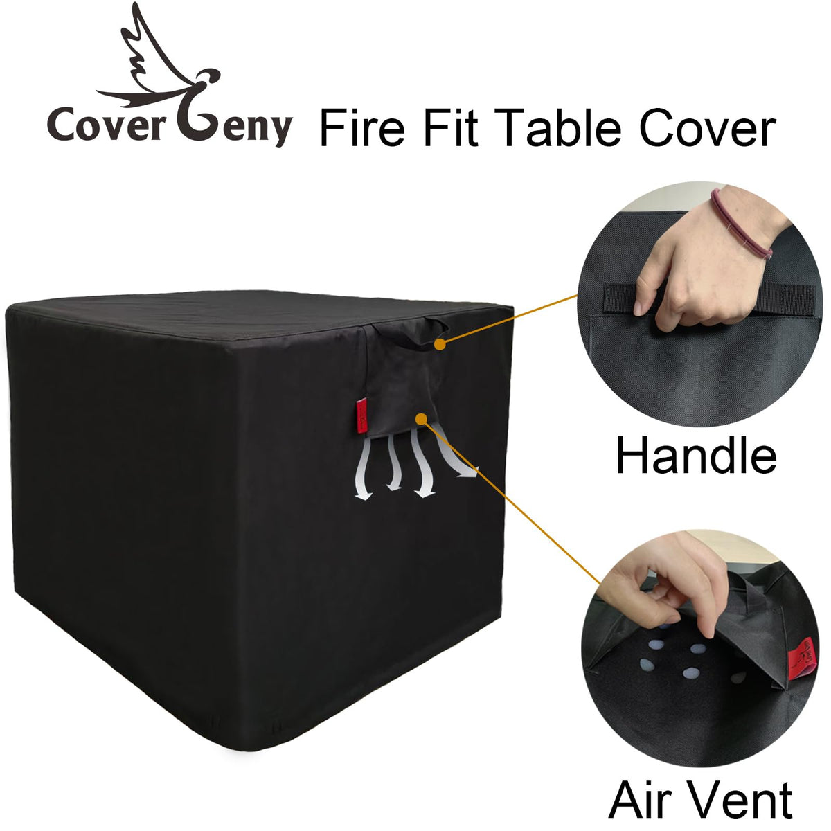 Outdoor Patio Fire Table Cover, Square Fading Resistant 600D Heavy Duty Firepit Cover, Joints Waterproof Strips 100%
