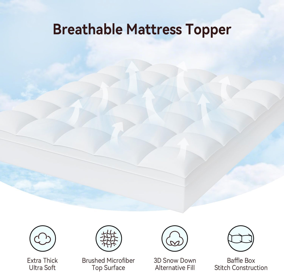 Queen Mattress Topper, Thick Pillow Top Mattress Pad, Plush Comfort | Queen Size Bed Topper with Deep Pocket