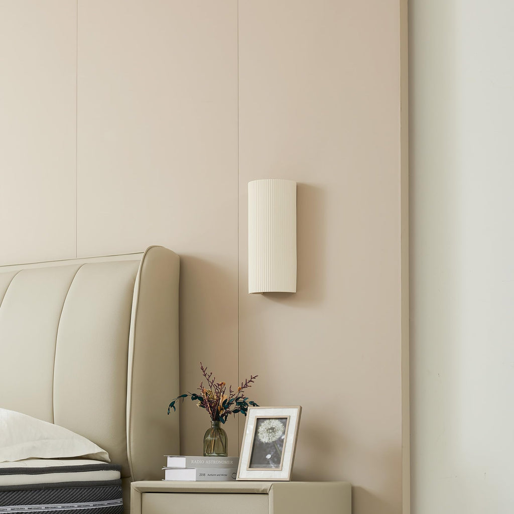 12" Modern Ribbed Plaster Wall Sconce, Beige Round Up and Down Wall Light, Indoor Wall Lamp, Wall Decor, Hardwired