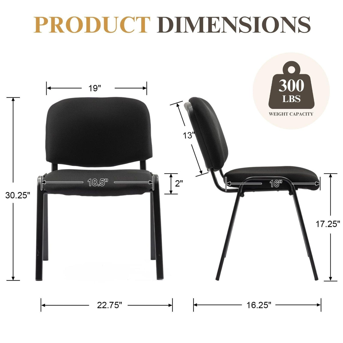 Stackable Office Guest Chairs, Reception Waiting Room Chairs with Padded Seat & Back, Armless No Wheels Conference