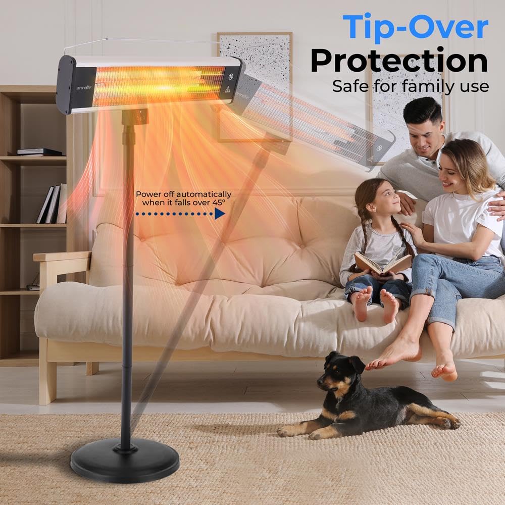 Infrared Patio Heater 1500W Electric Heater Indoor/Outdoor Use, Portable Stand with Remote Control, IP65 Approved