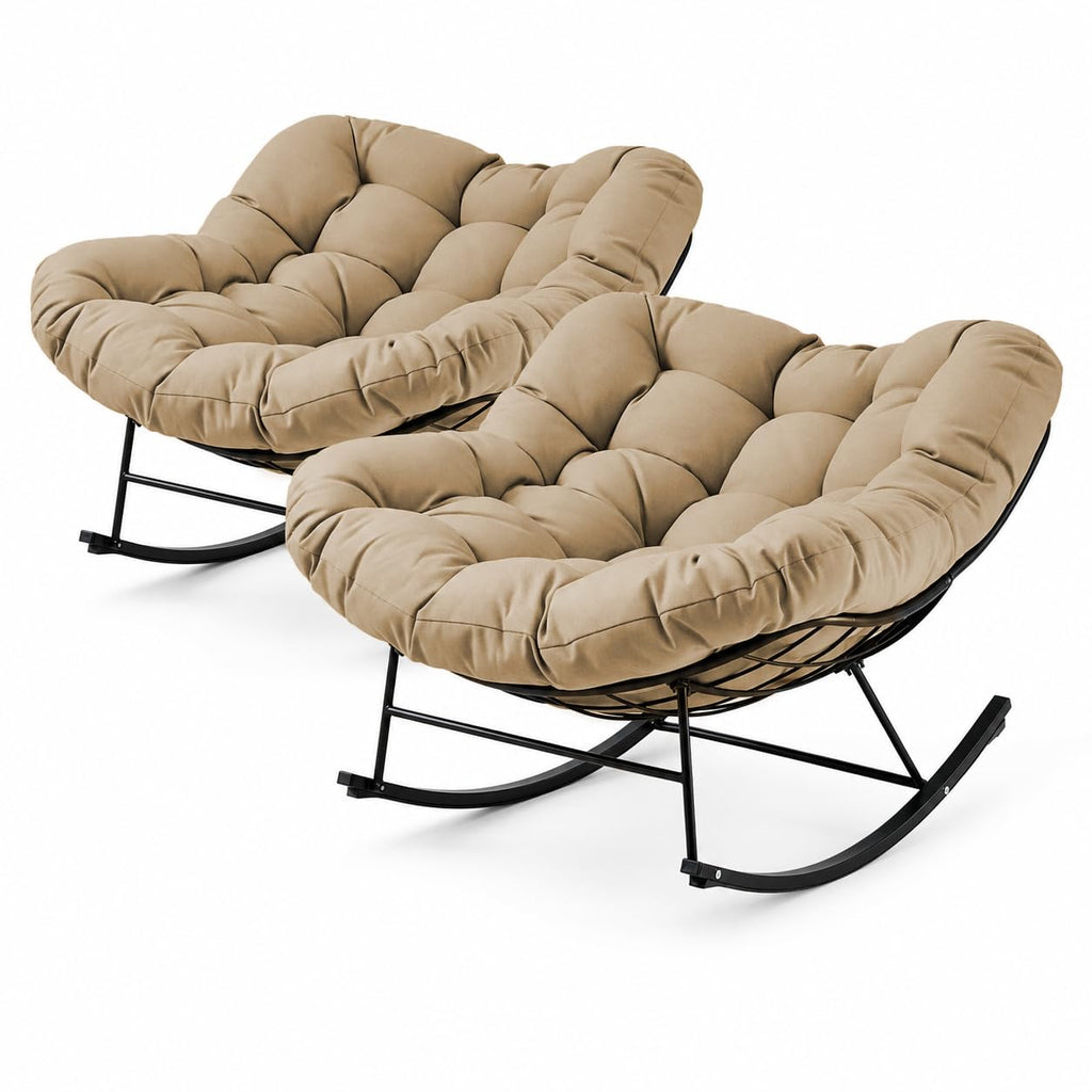 Inspired Egg Style Papasan Rocking Chairs Set of 2, Oversized Chairs, Brown