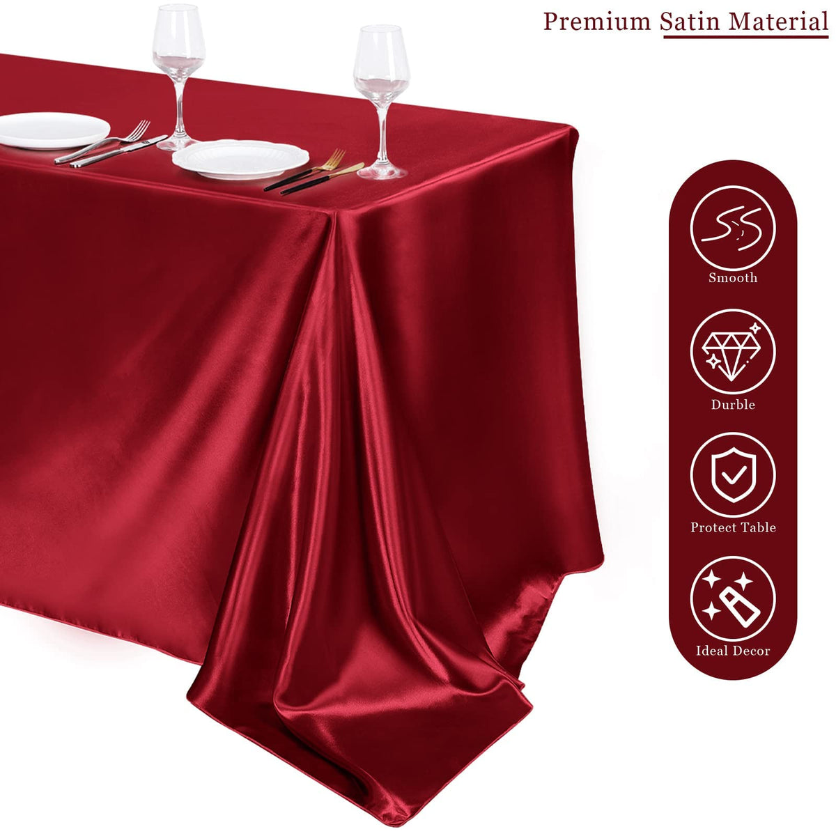 4 Pack Burgundy Satin Tablecloth 102 x 58 Inch Overlay Table Cover