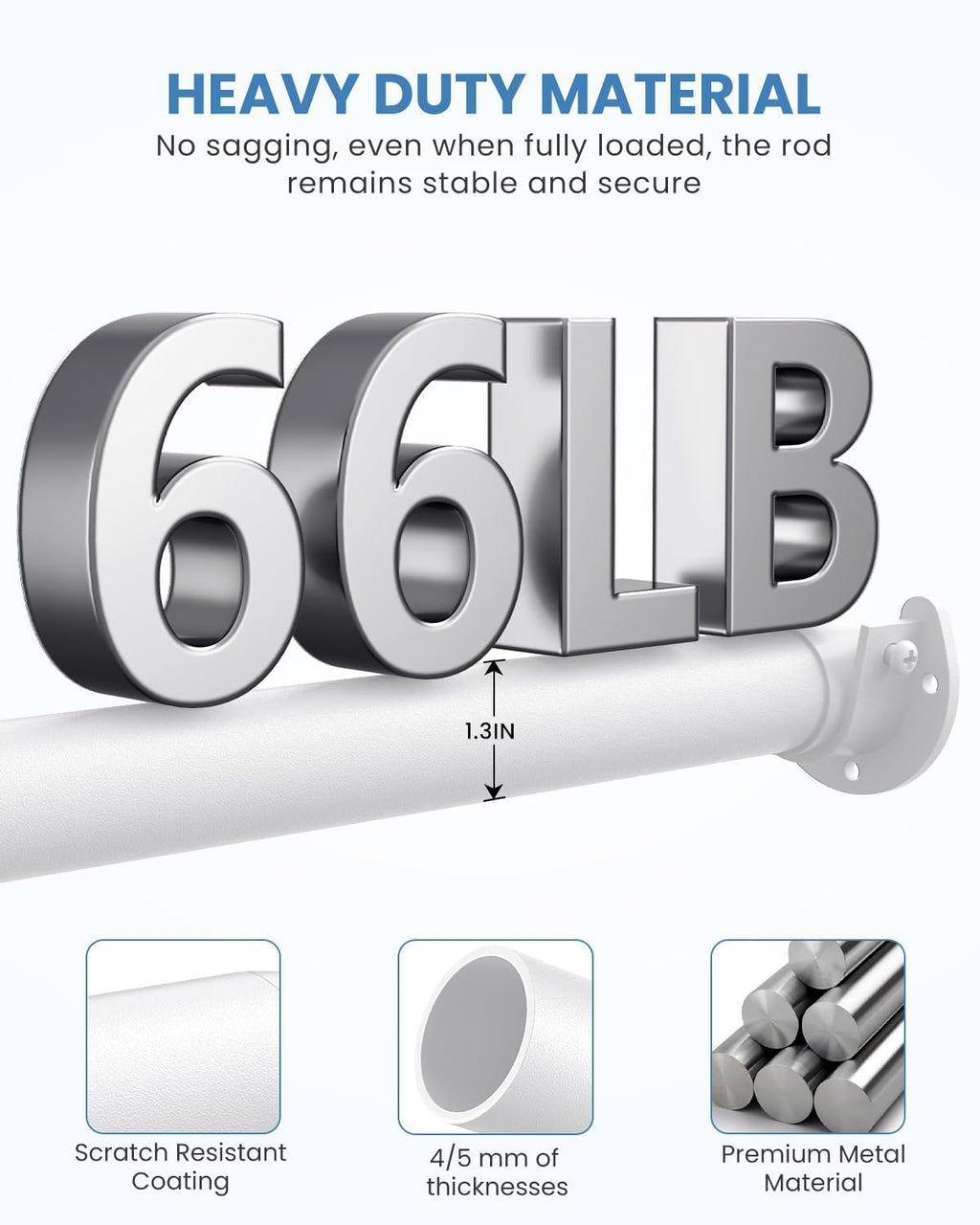 2 Pack Closet Rod Heavy Duty, 17-28in Adjuatable Closet Pole White