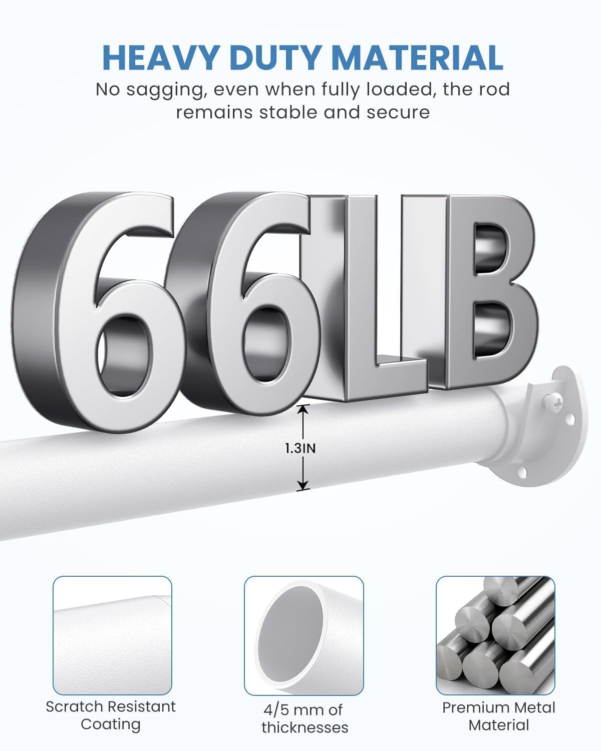 2 Pack Closet Rod Heavy Duty, 17-28in Adjuatable Closet Pole White