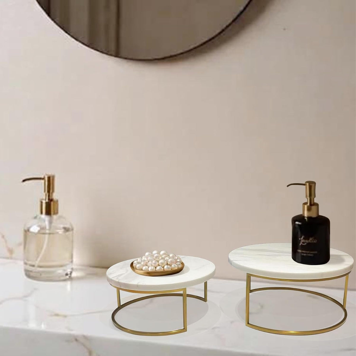 2-Piece Round Marble Cake Stand Set - 9.5 and 7.9 Inch Marble & Gold Dessert Display for Wedding, Party Decor - Set of 48