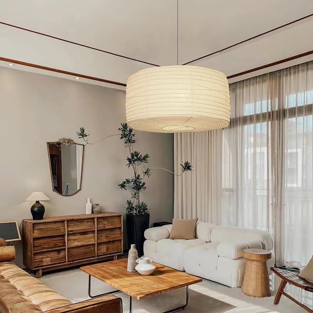 Inspired Noguchi Style Paper Lantern Lights Hanging Drum Paper Lampshade, 2PCS 18 inch