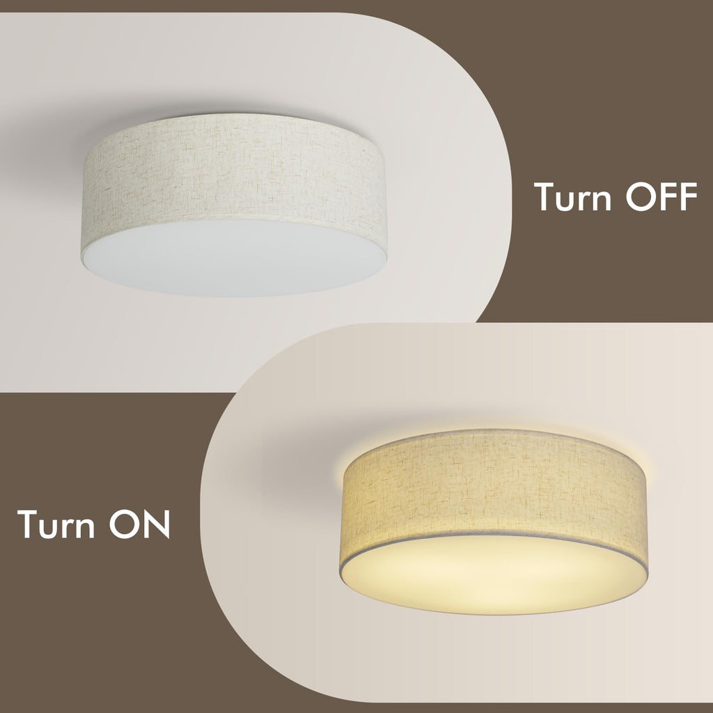 18-Inch Large Flush Mount Ceiling Light Fixture with Fabric Shade, Modern Drum Closed to Ceiling Lighting for Living