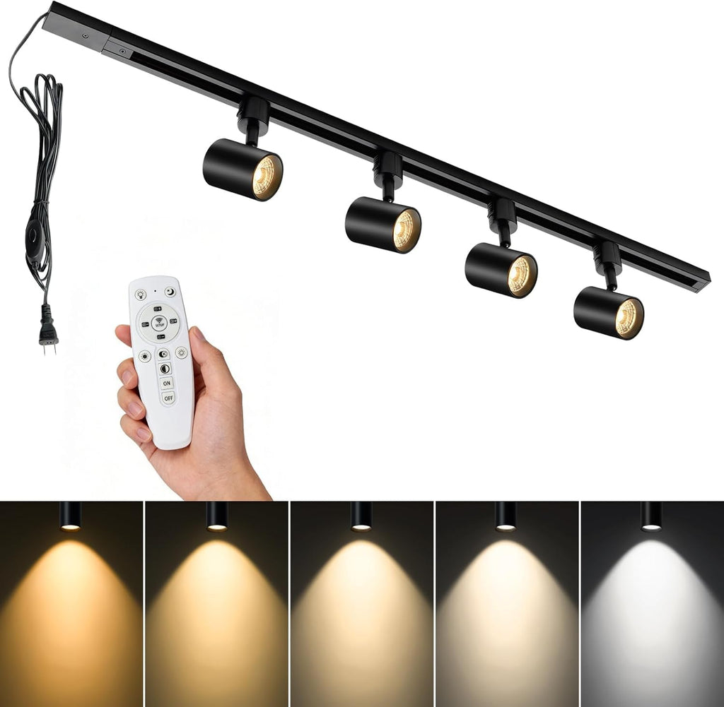 Dimmable Plug in Track Lighting with Remote, 4-Light Black