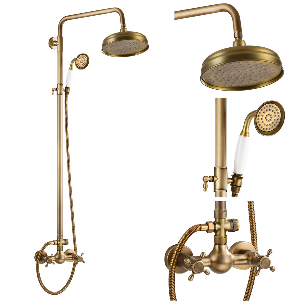 Exposed Shower Faucet Set Luxury,Antique Brass,Straight Rod