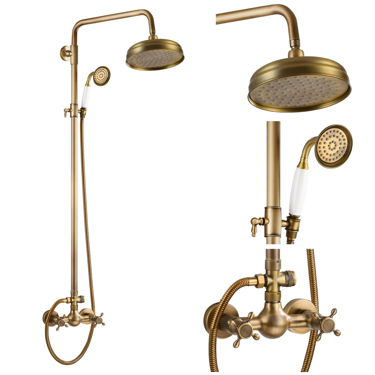 Exposed Shower Faucet Set Luxury,Antique Brass,Straight Rod