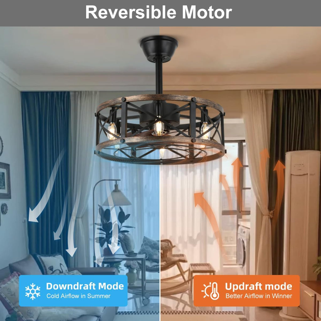 19" Black Caged Chandelier Ceiling Fan with Light & Remote