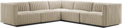 Conjure 5Pcs L-Shaped Channel Tufted Fabric Sectional in Beige/Black