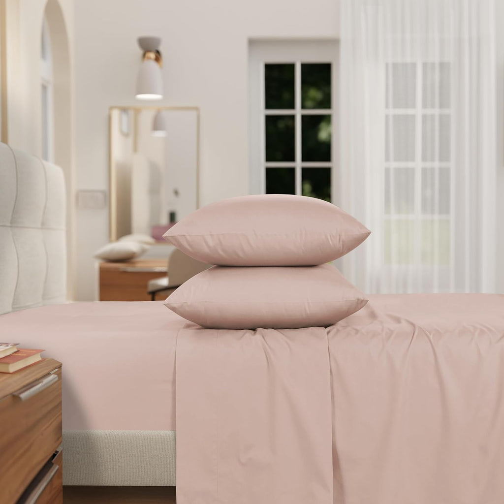 Sheet Set, 100% Egyptian Cotton Percale, Blush Rose, Soft, 4Pc