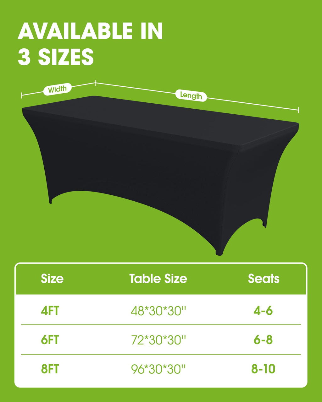 Spandex Tablecloth 6ft 8 Pack Black