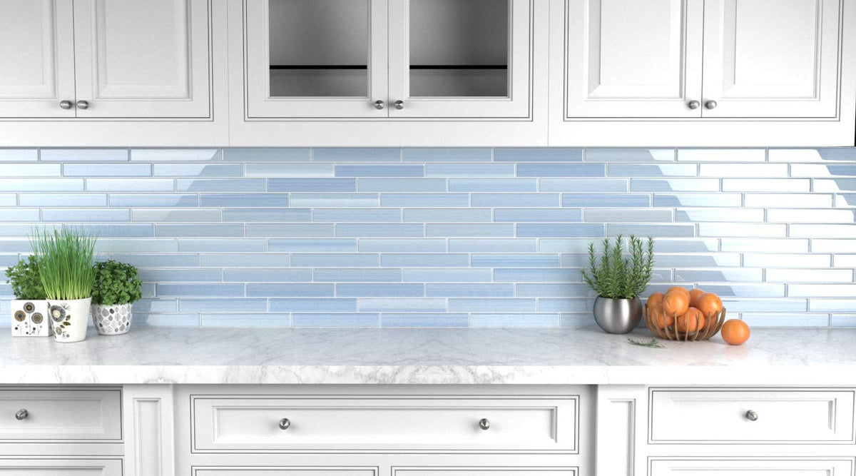 Big Blue Glass Subway Tile Backsplash or Bathroom/Showers, 2x12