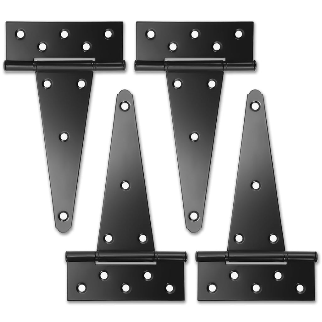 8 Inch T-Strap Gate Hinges, Heavy Duty Black Barn Door Hinges, 4 Pack