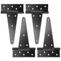 8 Inch T-Strap Gate Hinges, Heavy Duty Black Barn Door Hinges, 4 Pack