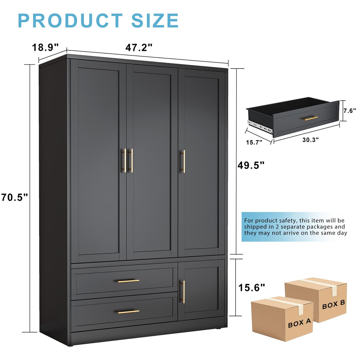 Metal Armoire Wardrobe Closet, 70.5" Bedroom Clothing Storage Cabinet