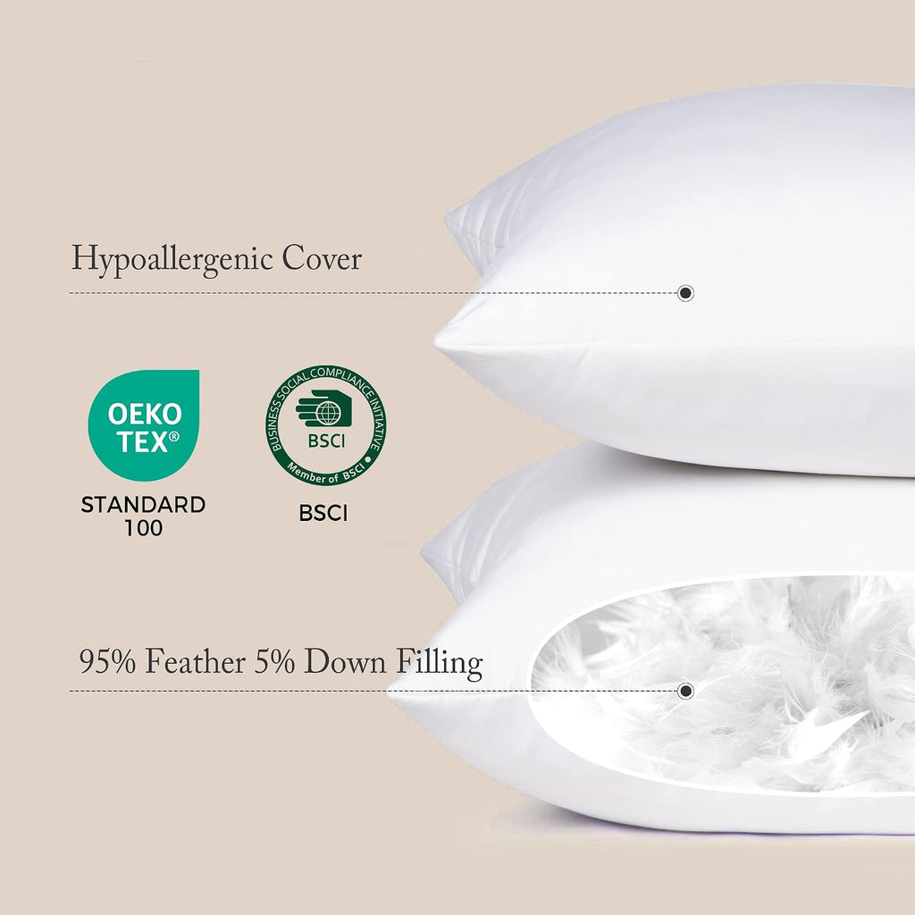 Lumbar Pillow Inserts 12 x 20 (, White), Filled with Feather and Down, Decorative Pillows for Couch, Home - Set of 2