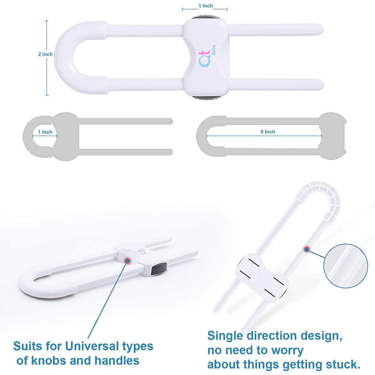 Pack of 12 - Baby Proofing Cabinet Locks Adjustable U Shaped Baby Safety Latches for Drawers, Fridge, Closet Modern