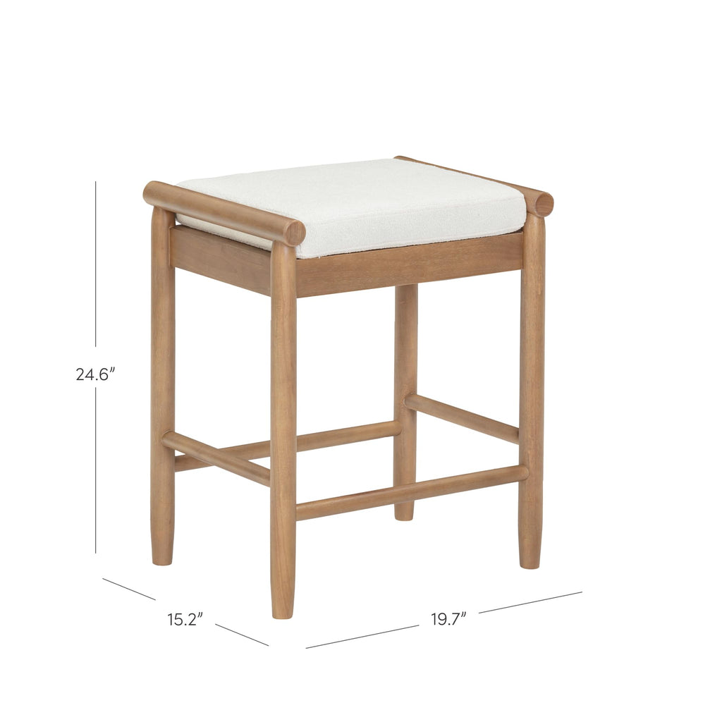 Kirsten Scandinavian Backless Wooden Bar Stool, Boucle Bar Stool with Tapered Solid Wood Legs, Boucle/Light Brown Set