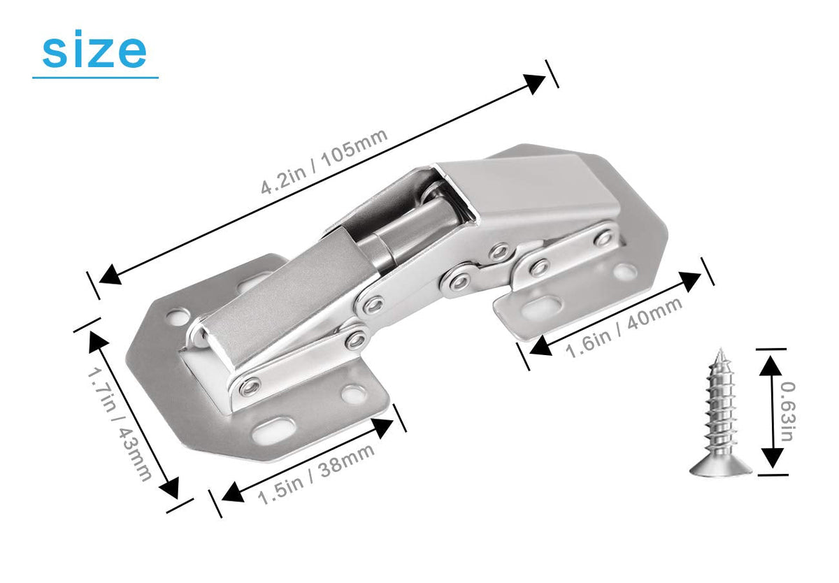 50-Pack Hidden Hinges for Cabinet Doors Frameless, Concealed Cabinet Hinge, 90 Degree Surface Mount Hinges