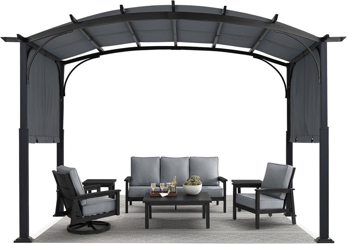 10x12ft Outdoor Retractable Pergola with Sun Shade Canopy Patio Metal Garden Pergola,Dark Grey