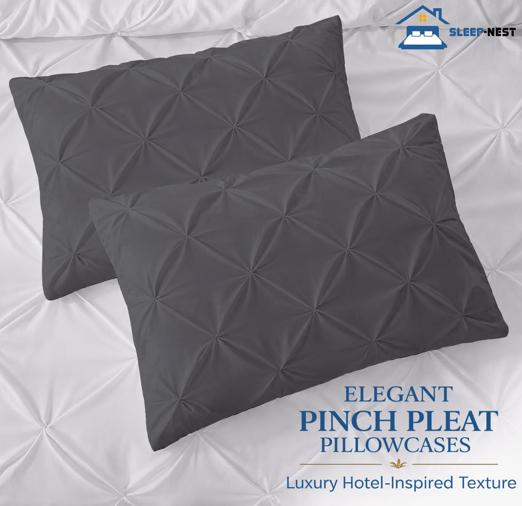 Pinch Pleated Oversized Queen Duvet Cover Set 100x100 Size 3 Piece 100% Egyptian Cotton Super Soft Cover for